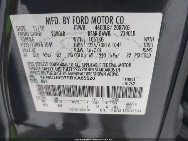 2011 FORD ESCAPE 1FMCU9D79BKA85520 Photo 8