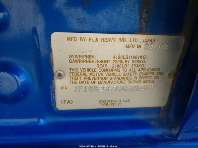 2004 SUBARU IMPREZA JF1GG29694G806564 Photo 8