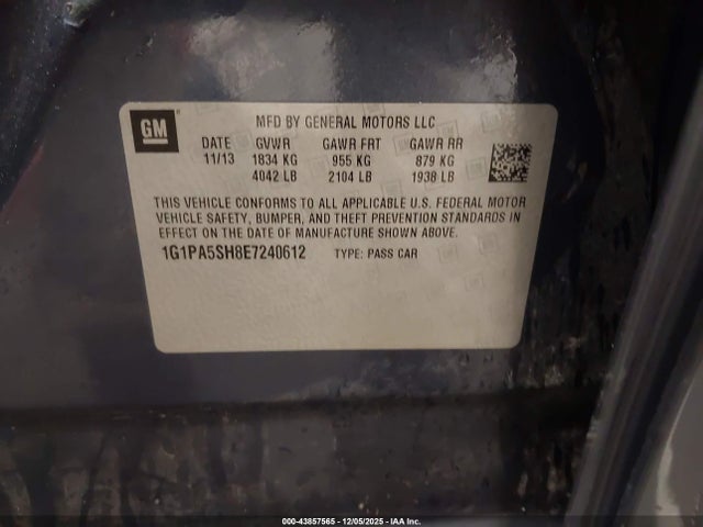 1G1PA5SH8E7240612 Chevrolet Cruze Ls Auto