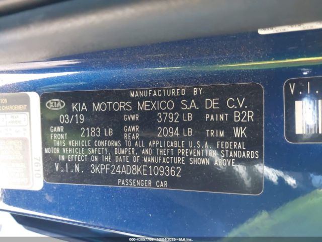 2019 KIA FORTE 3KPF24AD8KE109362 Photo 8