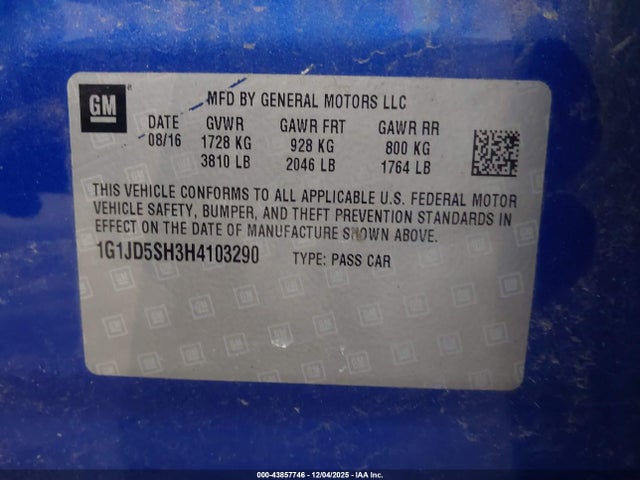 1G1JD5SH3H4103290 Chevrolet Sonic Lt Auto