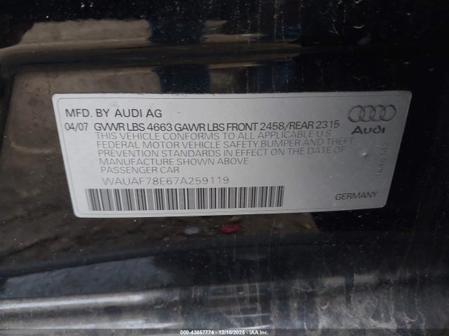 2007 AUDI A4 WAUAF78E67A259119 Photo 8