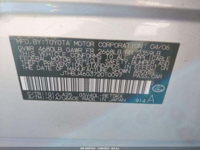 2007 LEXUS ES 350 JTHBJ46G372010097 Photo 8