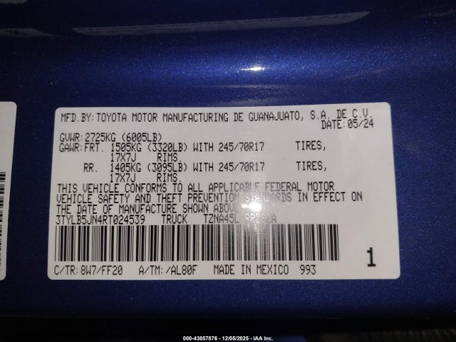 Aukcja sprzedaży 2024 Toyota Tacoma Sr5 4wd, vin: 3TYLB5JN4RT024539, numer aukcji: 43857876