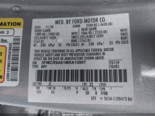 2021 FORD BRONCO SPORT 3FMCR9A61MRA10807 Photo 8