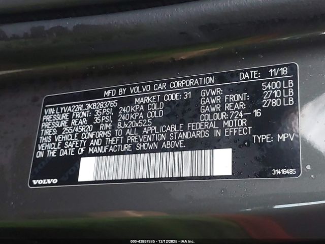 2019 VOLVO XC60 LYVA22RL3KB283765 Photo 8