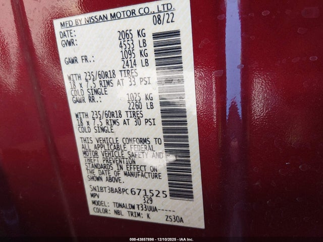 5N1BT3BA8PC671525 Nissan Rogue Sv Fwd