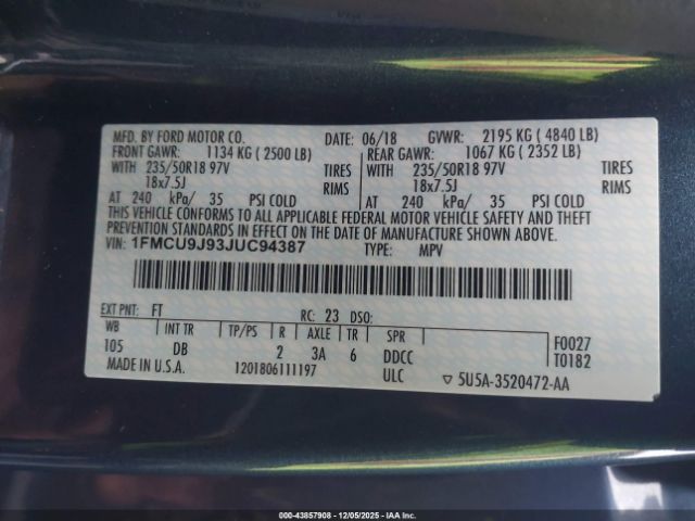 2018 FORD ESCAPE 1FMCU9J93JUC94387 Photo 8