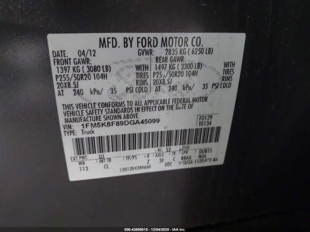 Aukcja sprzedaży 2013 Ford Explorer Limited, vin: 1FM5K8F89DGA45099, numer aukcji: 43858015