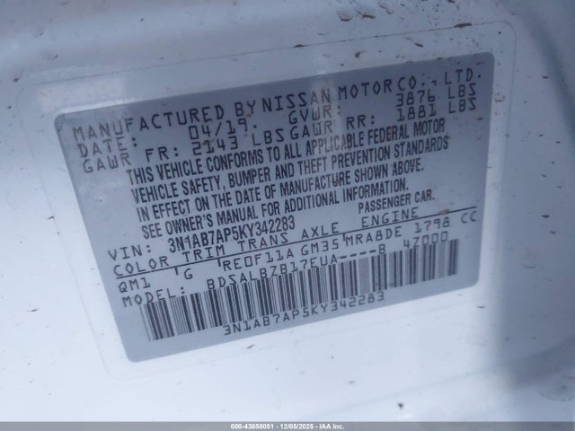 3N1AB7AP5KY342283 Nissan SENTRA S