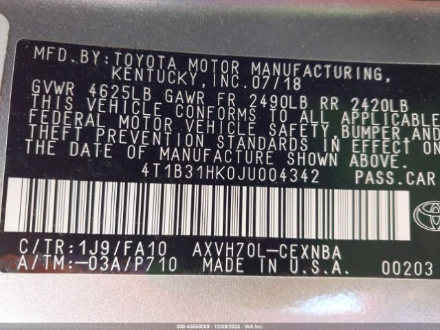 2018 TOYOTA CAMRY HYBRID 4T1B31HK0JU004342 Photo 8