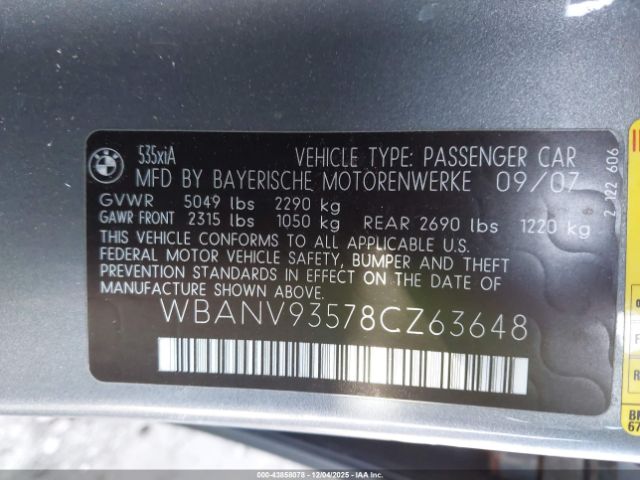 2008 BMW 535XI WBANV93578CZ63648 Photo 8