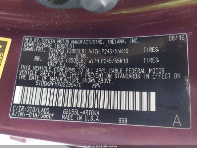 2016 TOYOTA HIGHLANDER 5TDDKRFHXGS299470 Photo 8