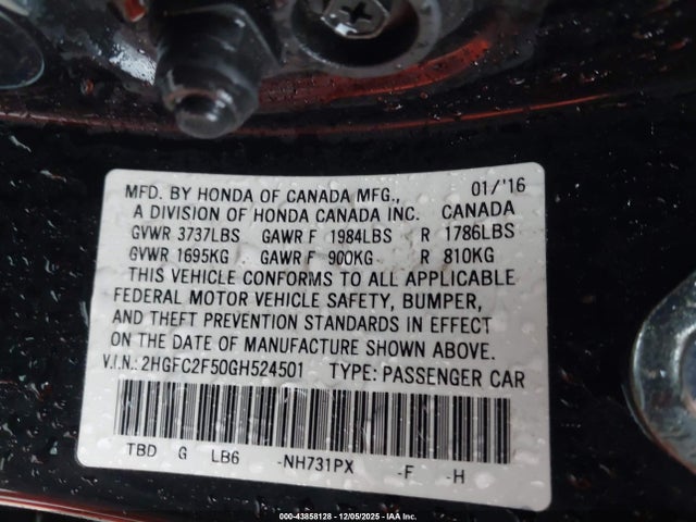 Honda Civic Lx 2016 2HGFC2F50GH524501 Image 9