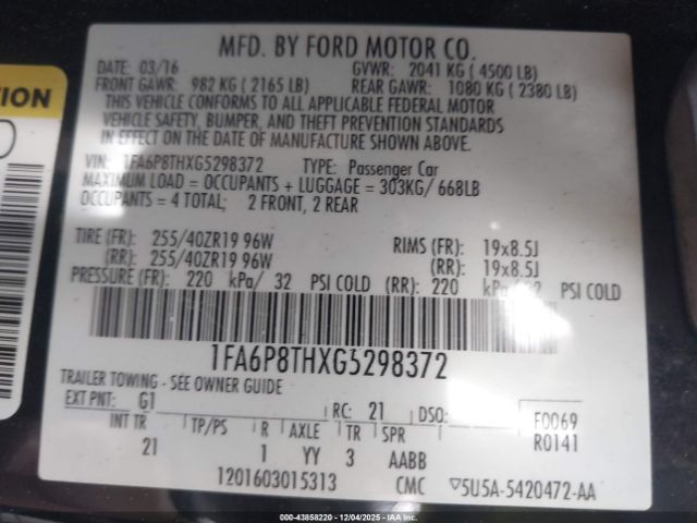 2016 FORD MUSTANG 1FA6P8THXG5298372 Photo 8