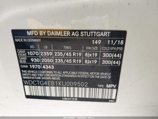 2019 MERCEDES-BENZ GLA 250 WDCTG4EB1KU009502 Photo 8