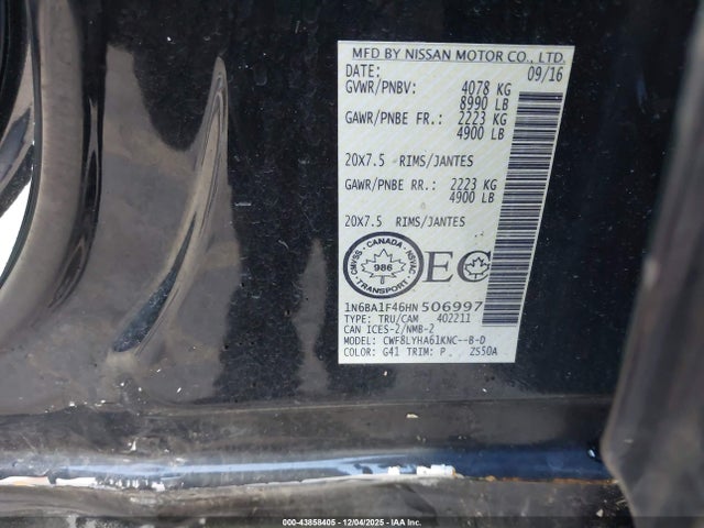 1N6BA1F46HN506997 Nissan Titan Xd Platinum Reserve Diesel/pro-4x Diesel/s Diesel/sl Diesel/sv Diesel