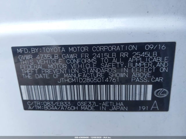 2016 LEXUS IS 300 JTHCM1D28G5014761 Photo 8