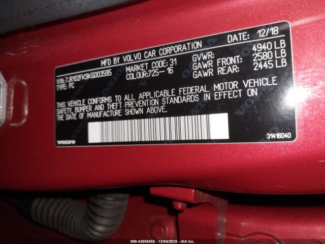 2019 VOLVO S60 7JR102FK9KG003595 Photo 8