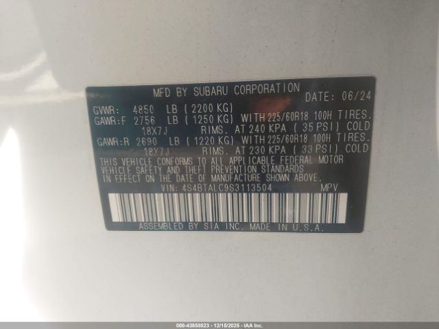 2025 SUBARU OUTBACK 4S4BTALC9S3113504 Photo 8