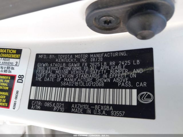 2020 LEXUS ES 300H 58AD21B13LU012068 Photo 8