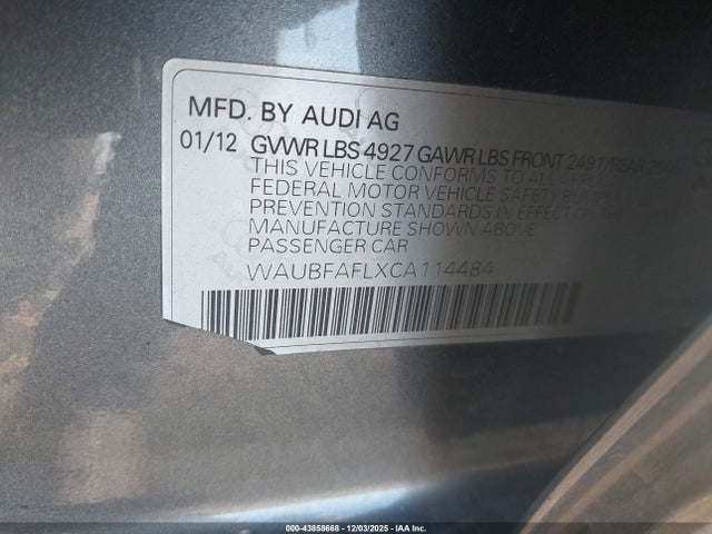 2012 AUDI A4 WAUBFAFLXCA114484 Photo 8