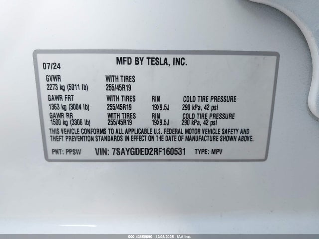 2024 TESLA MODEL Y 7SAYGDED2RF160531 Photo 8