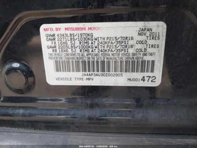 2012 MITSUBISHI OUTLANDER SPORT JA4AP3AU3CZ002905 Photo 8