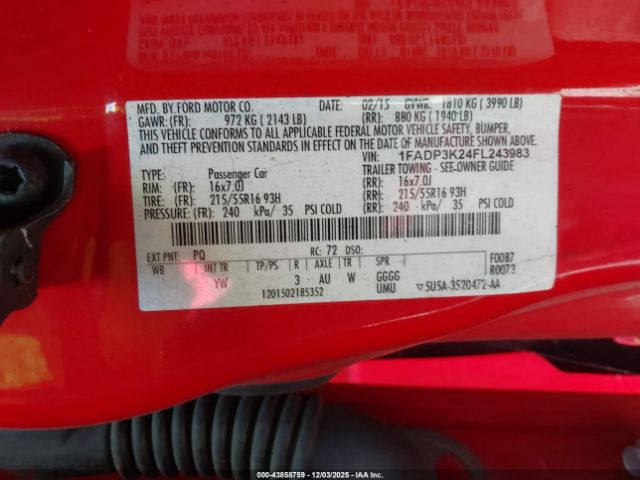 2015 FORD FOCUS 1FADP3K24FL243983 Photo 8