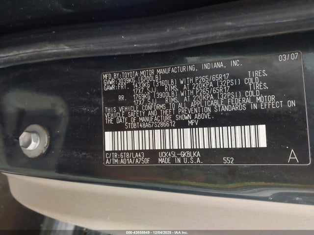 2007 TOYOTA SEQUOIA 5TDBT48A67S286612 Photo 8
