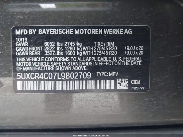 2020 Bmw X5 Sdrive40i მანქანა იყიდება აუქციონზე, vin: 5UXCR4C07L9B02709, აუქციონის ნომერი: 43858867