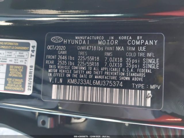 2021 HYUNDAI TUCSON KM8J33AL6MU375374 Photo 8