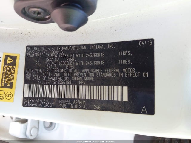 2019 TOYOTA HIGHLANDER 5TDJZRFH2KS596188 Photo 8