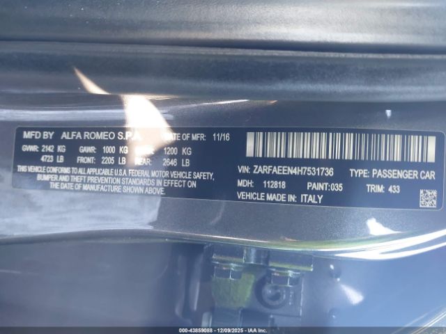 2017 ALFA ROMEO GIULIA ZARFAEEN4H7531736 Photo 8