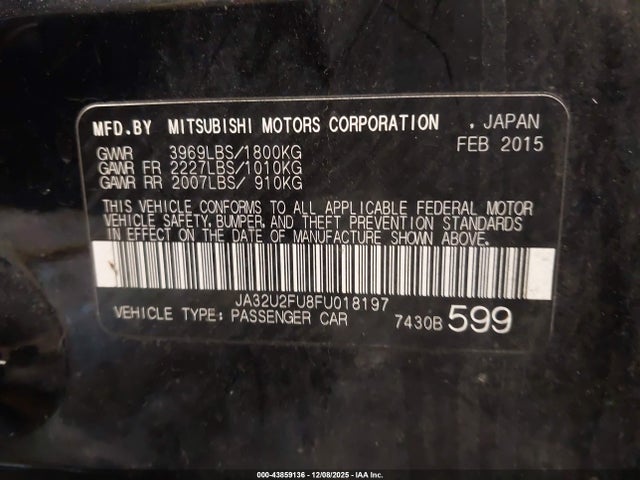 2015 MITSUBISHI LANCER JA32U2FU8FU018197 Photo 8