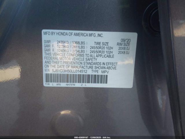 2020 ACURA MDX 5J8YD3H50LL014512 Photo 8