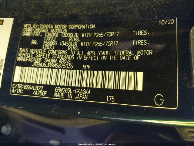 JTENU5JR9M5875036 Toyota 4runner Sr5 Premium