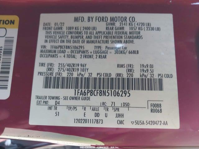 2022 FORD MUSTANG 1FA6P8CF8N5106295 Photo 8