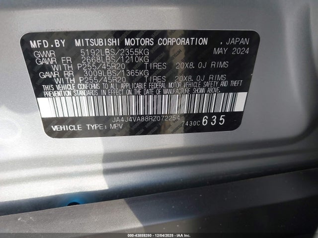 2024 MITSUBISHI OUTLANDER JA4J4VA88RZ072254 Photo 8