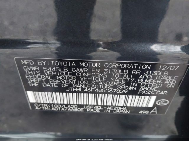 2008 LEXUS LS 460 JTHBL46F485067829 Photo 8