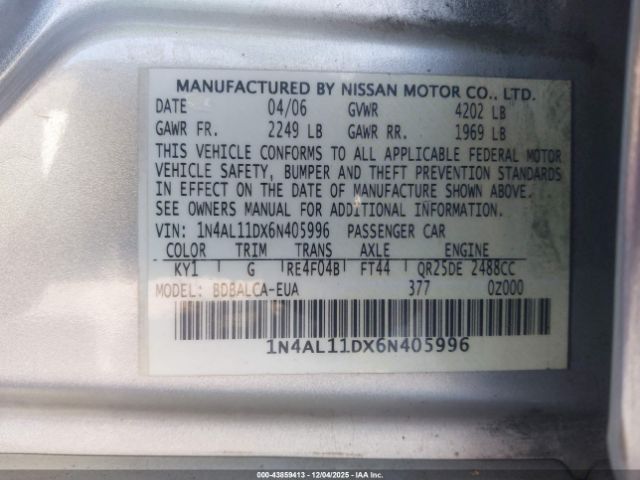 2006 NISSAN ALTIMA 1N4AL11DX6N405996 Photo 8