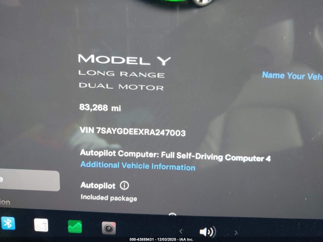 7SAYGDEEXRA247003 Tesla Model Y Long Range Dual Motor All-wheel Drive