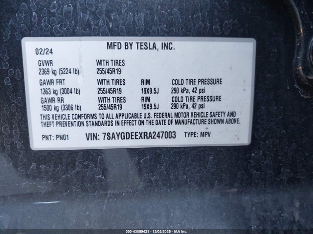 7SAYGDEEXRA247003 Tesla Model Y Long Range Dual Motor All-wheel Drive