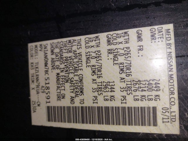 2011 NISSAN XTERRA 5N1AN0NW7BC518591 Photo 8