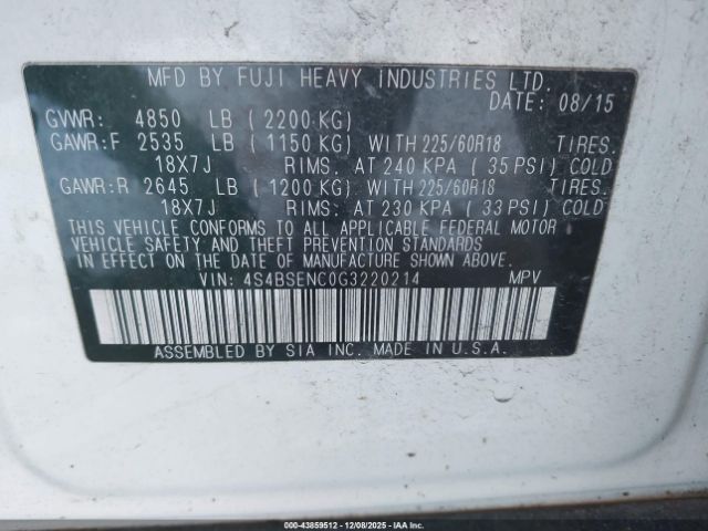 2016 SUBARU OUTBACK 4S4BSENC0G3220214 Photo 8