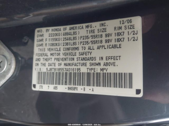 2007 ACURA RDX 5J8TB18557A016195 Photo 8