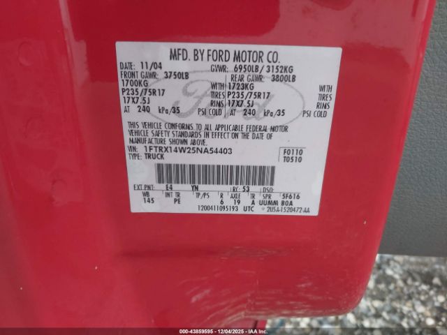 2005 FORD F-150 1FTRX14W25NA54403 Photo 8