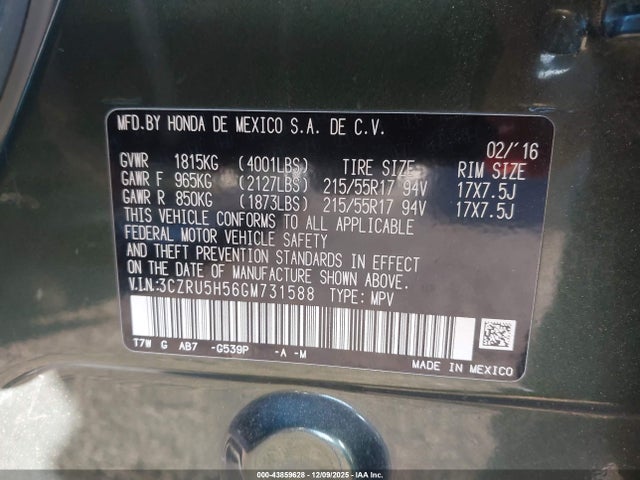 3CZRU5H56GM731588 Honda HR-V EX