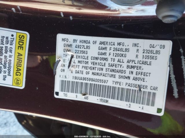 2009 ACURA TL 19UUA96599A005597 Photo 8