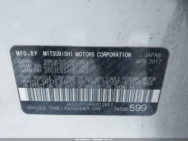 2017 MITSUBISHI LANCER JA32U2FU4HU012657 Photo 8